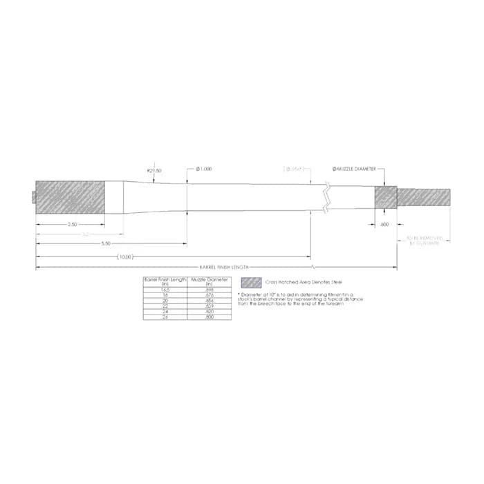 264 Caliber 1-8 Twist 24" Carbon Fiber Bull Barrel