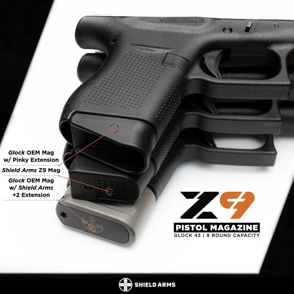 Z9 9mm Luger 9 Round Magazine For Glock 43 Black