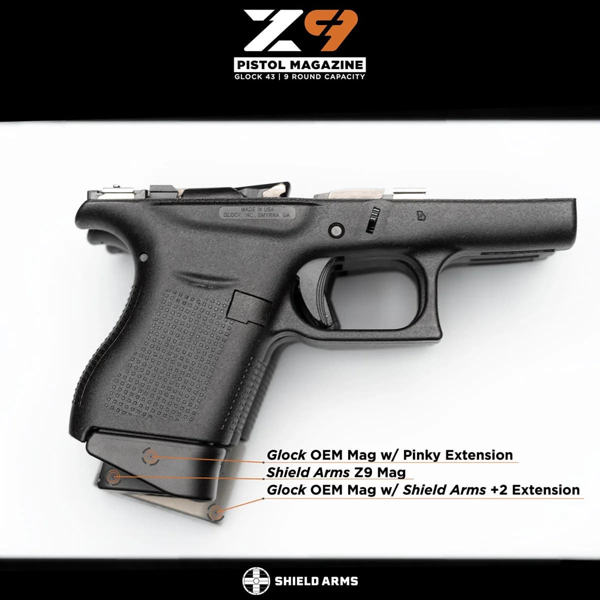 Z9 9mm Luger 9 Round Magazine For Glock 43 Black - photo 3