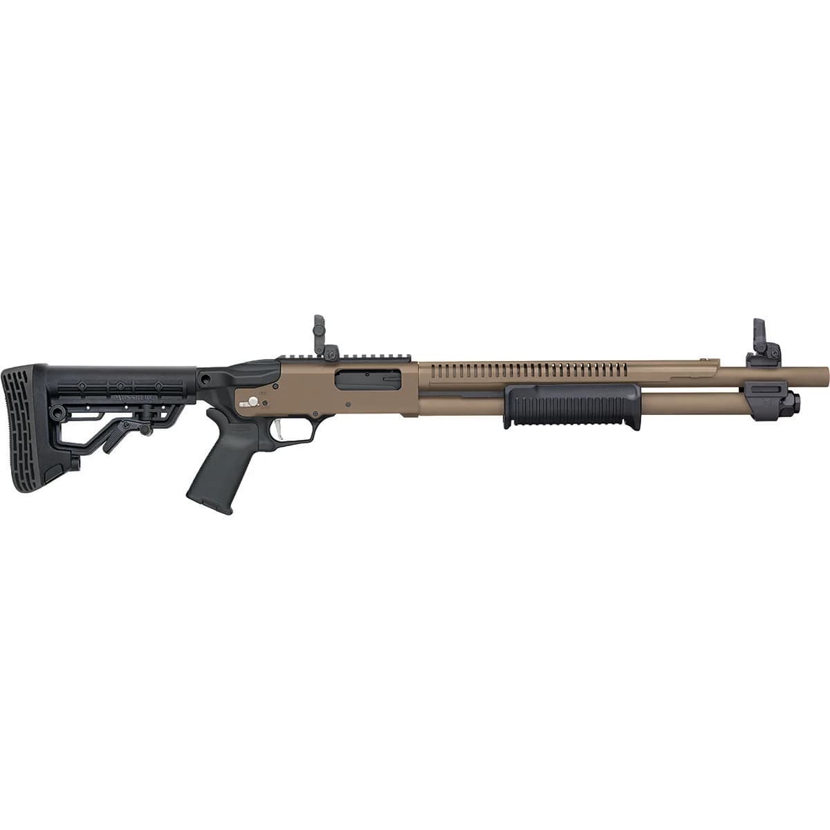 590R 12 Gauge 18.5" BBL 7 Round Black W/MBUS Sights FDE