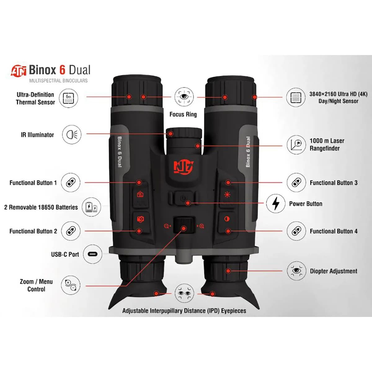 Binox 6 Dual Multispectral 384x288 Thermal Binocular w/Laser - photo 4