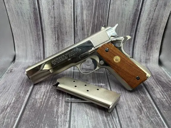 Colt Series 70 1911 Nickel Plated with German import marks.