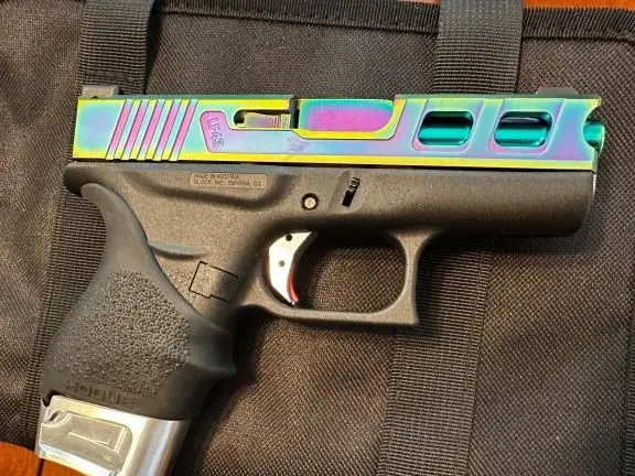 G43 Glock 43 Custom Chameleon Oil Slick Ported Upper with Night Sights
