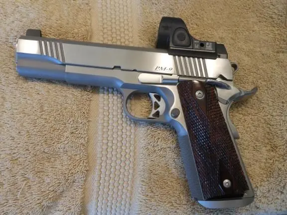 Dan Wesson Stainless PM9 1911 9mm w/ Trijicon SRO