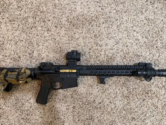 PSA 14.5” FN barrel, Trijicon MRO, mil std trigger