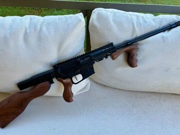 Custom Tommygun AR‑45 PCC Handcarved Walnut Stock