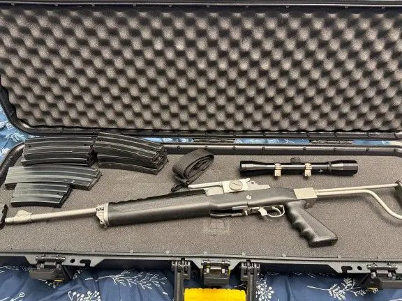 Ruger Mini 14- Folding Stock - 9 Mags - Case - Scope