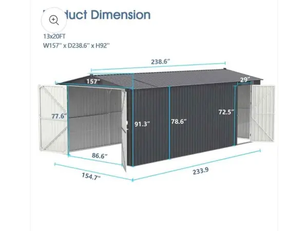 WTT BRAND NEW 13x20 outdoor garage/storage