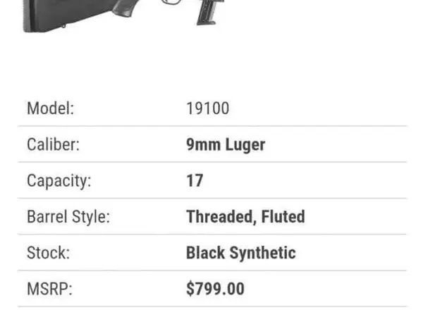 RUGER PC 9MM GLOCK CARBINE