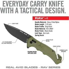 RAV-4 Drop Point Folding Carry Knife w/Strap Cutter ODG - photo 2
