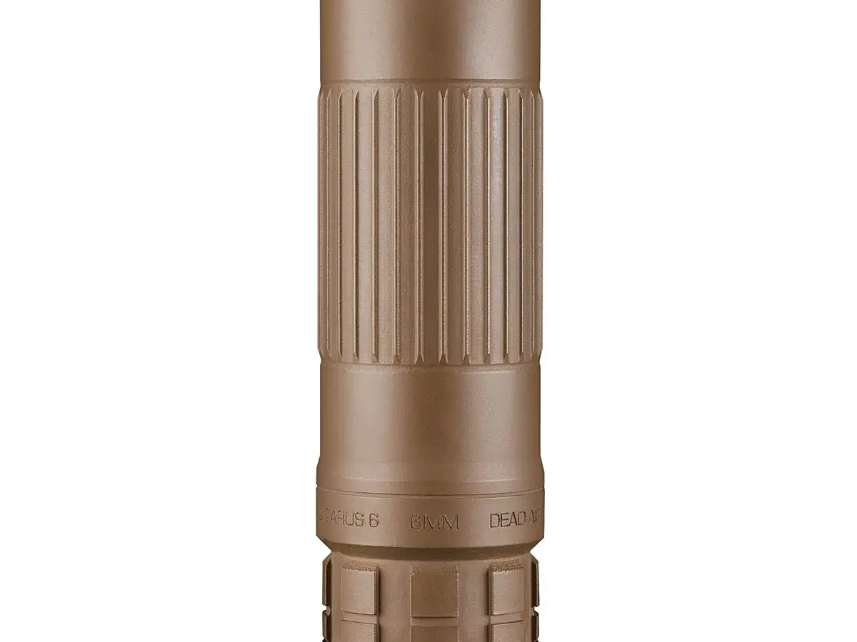 Lazarus 6 Xeno 6mm/5.56 QD Rifle Suppressor FDE