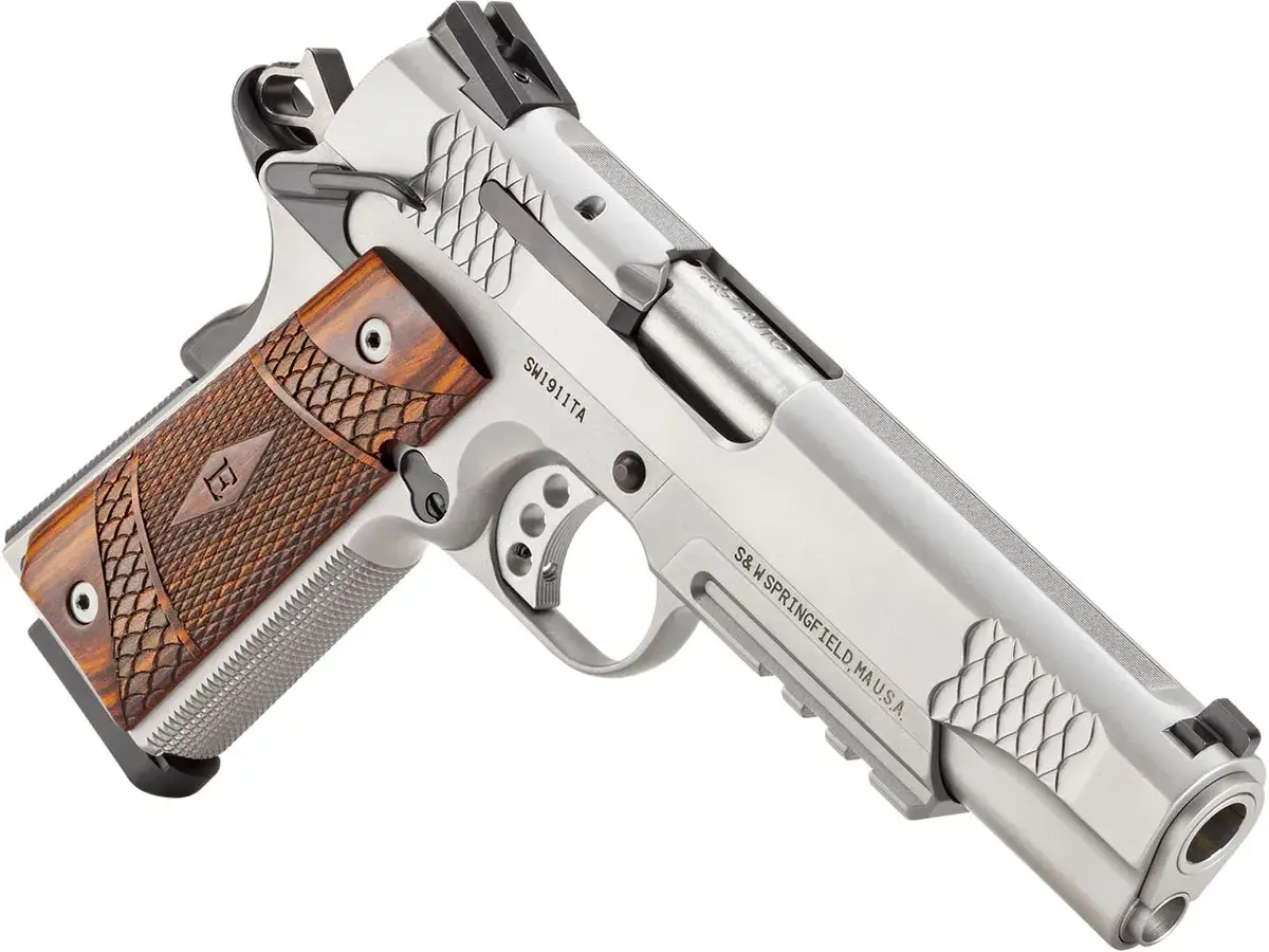 Smith & Wesson SW1911TA E-Series Tactical Rail 45 ACP, 5" Barrel, SS/Wood