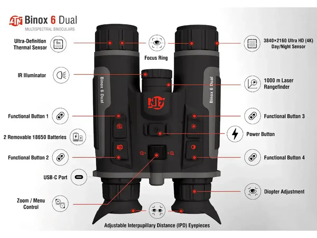 Binox 6 Dual Multispectral 384x288 Thermal Binocular w/Laser - photo 4
