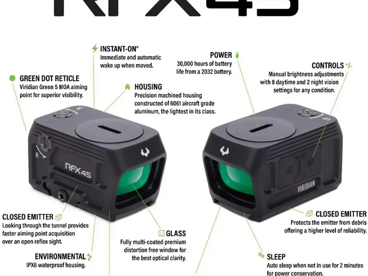 RFX45 Closed Green Dot Reflex Sight W/Glock MOS Adapter BLK - photo 6