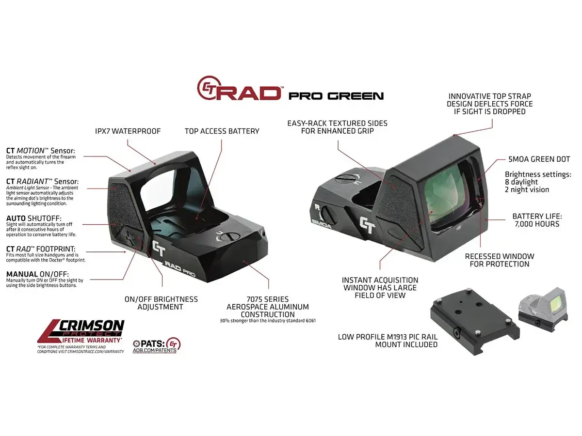 CT RAD PRO Rapid Aiming Dot 5 MOA Green Dot Reticle Black - photo 6