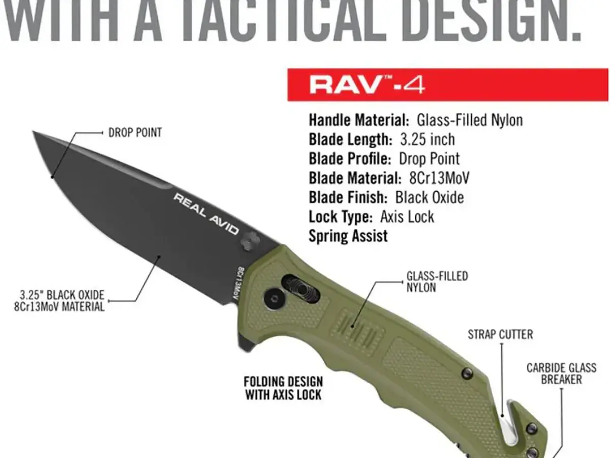 RAV-4 Drop Point Folding Carry Knife w/Strap Cutter ODG - photo 2