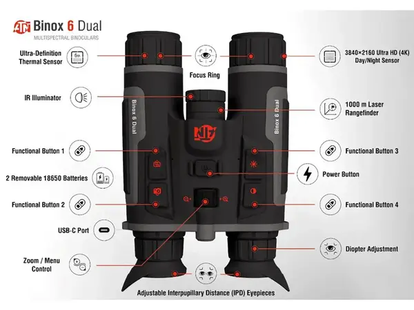 Binox 6 Dual Multispectral 640x512 Thermal Binocular w/Laser
