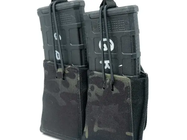 Double Rifle Mag Pouch w/Bungee Retention Multicam Black
